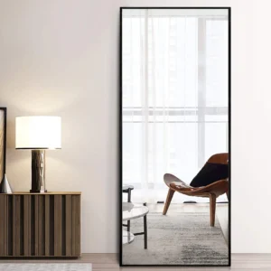 full length luxe straight mirror black large bedroom mirror leaning against wall 384135